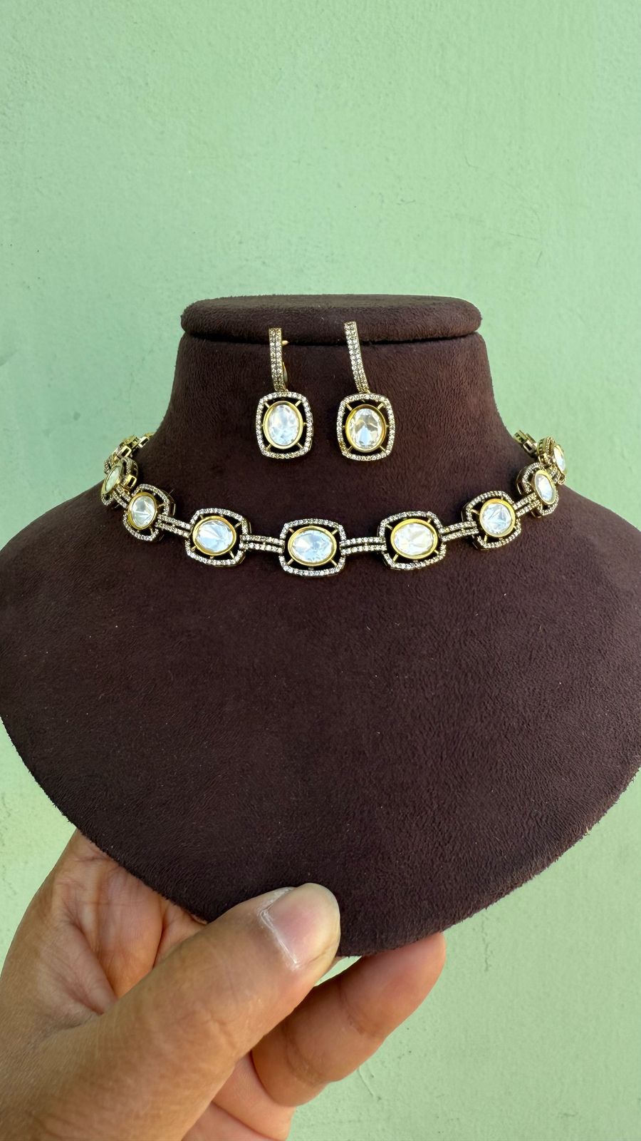 Oval real kundan moissanite necklace design5