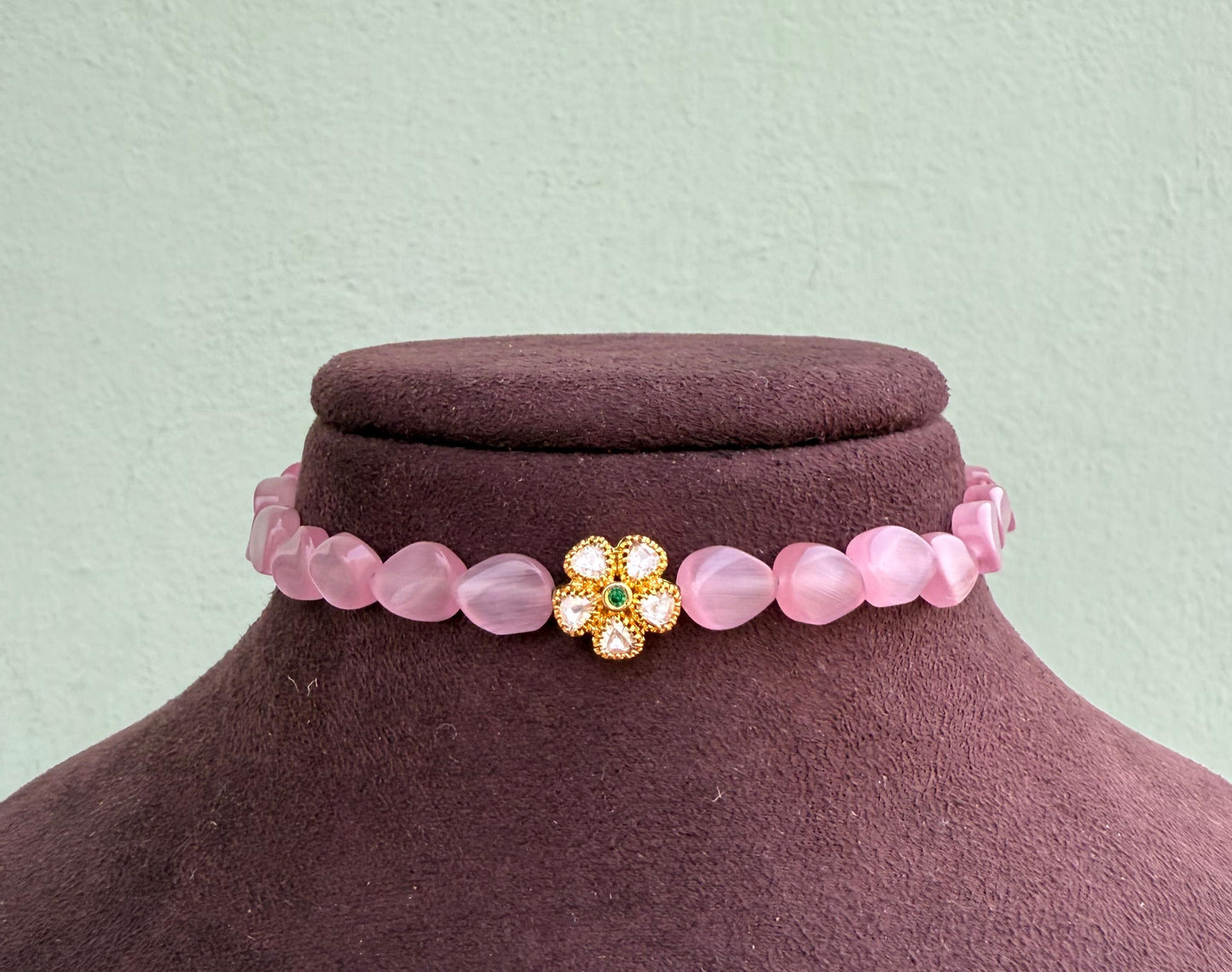 Twisted beads flower moissanite choker