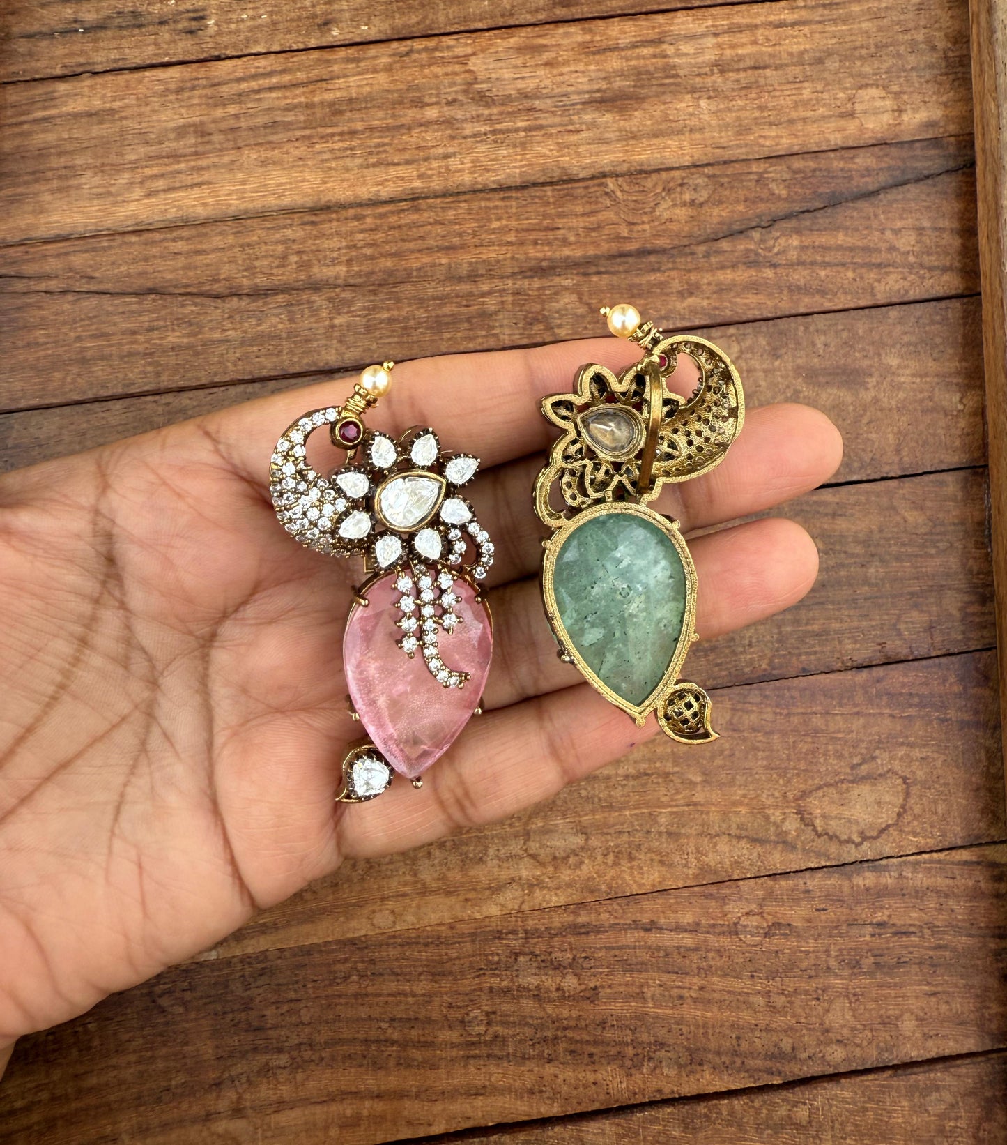 stylish doublet moissanite pastel colours peacock locket