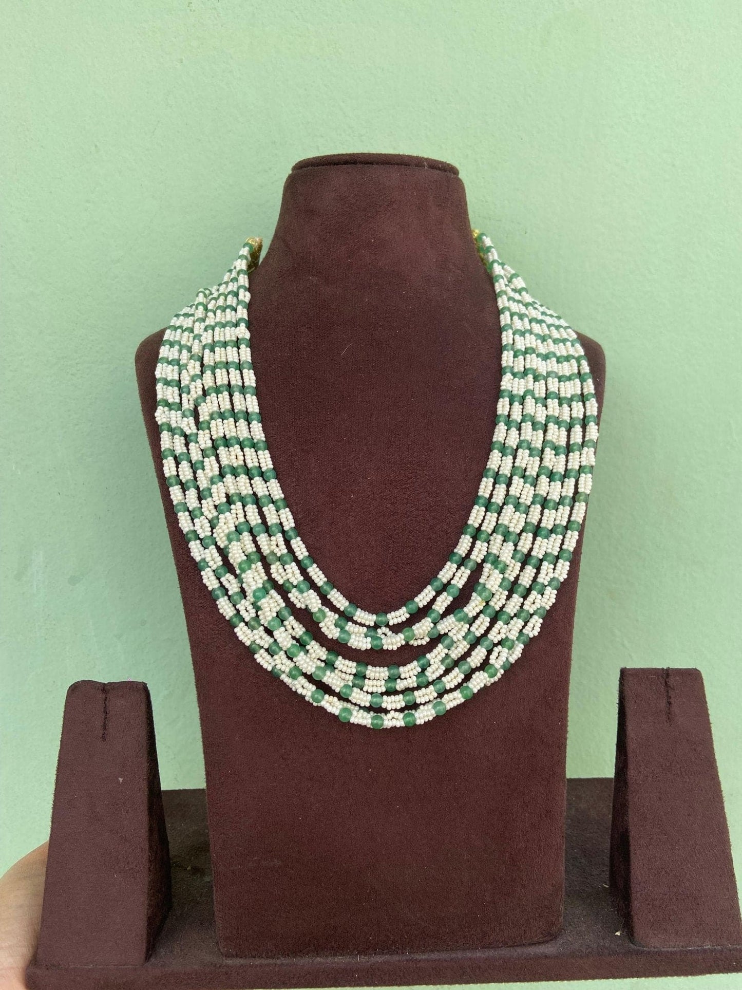 Eight layered pumpkin beads full of pearls long heavy mala necklace - Alluring Accessories