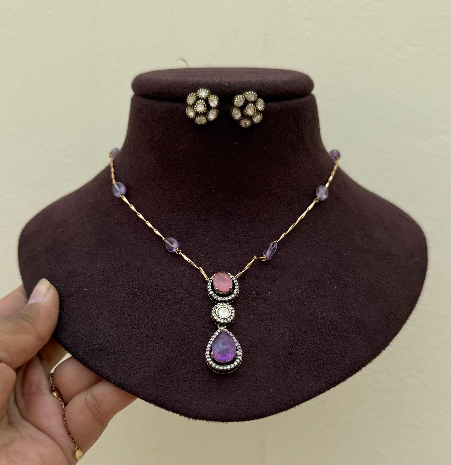 designer two douplet stone moissanite chain with studs