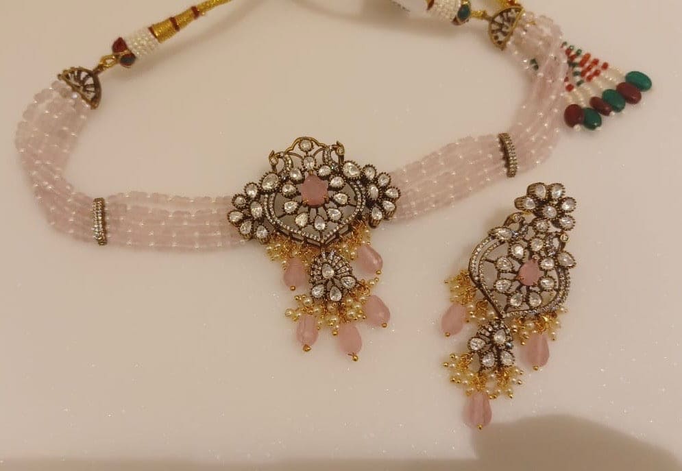 Stylish victorian peacock locket with hanging chandbalis choker