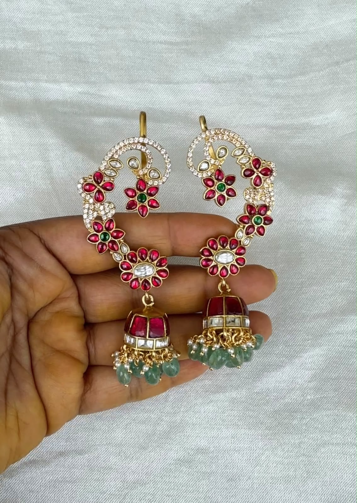 Real kundan three flower earcuff design3