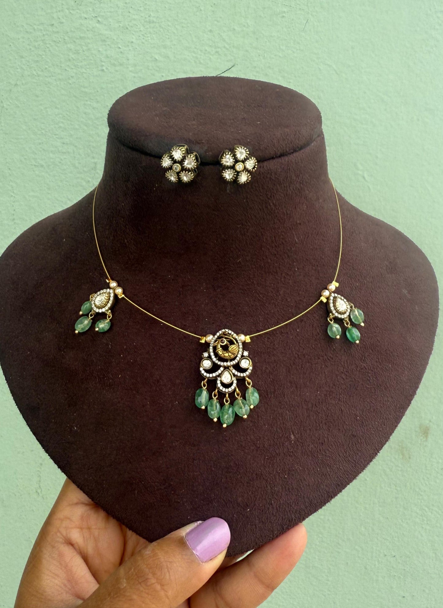Peacock pearl drops invisible necklace