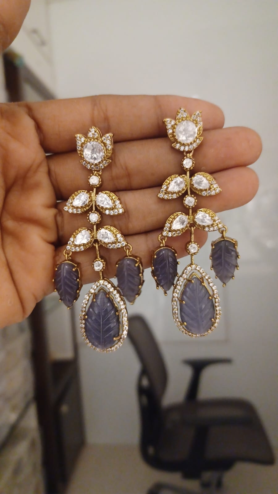 Leaf engraved moissanite statement earrings