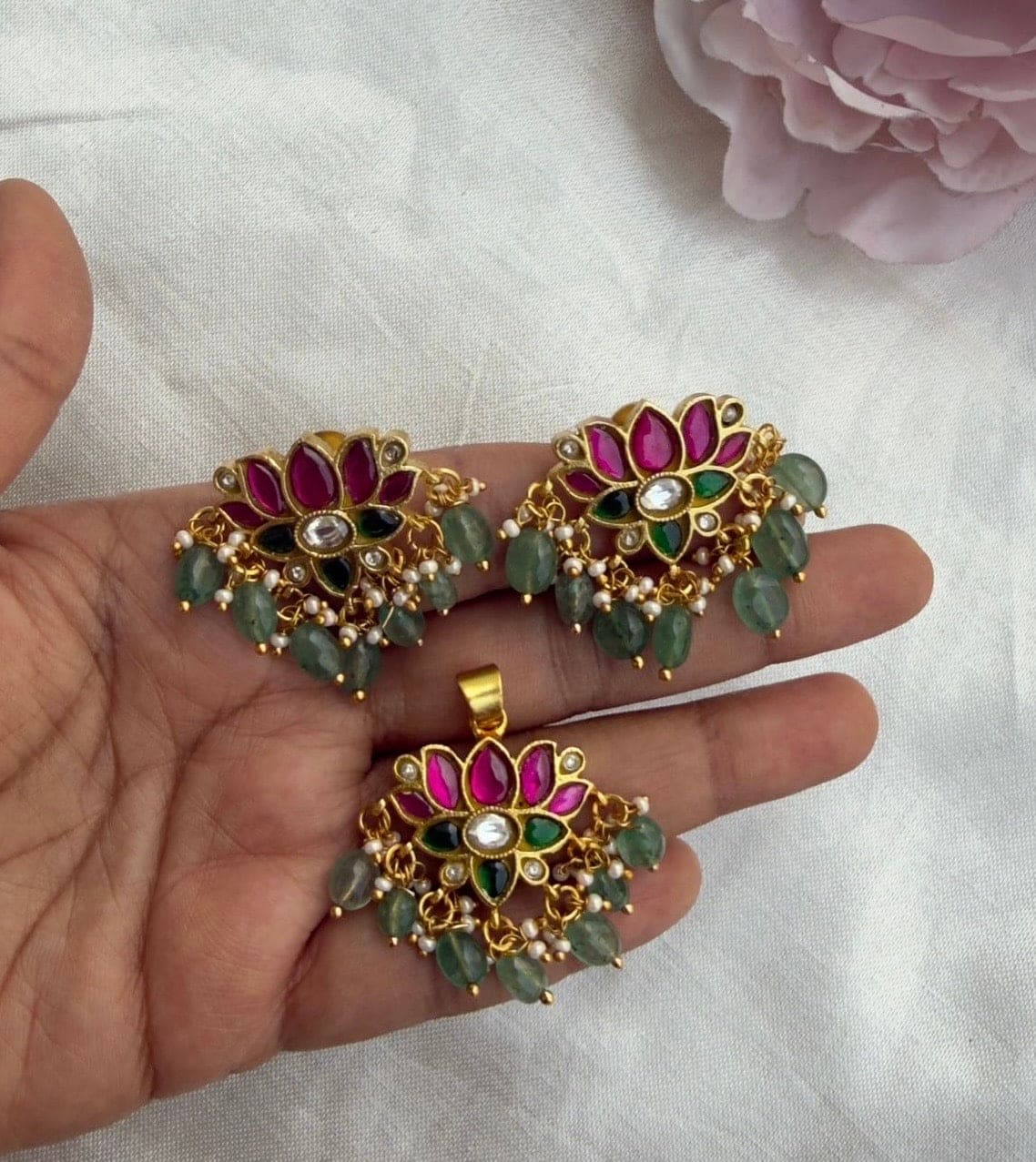 Real kundan lotus combo with / without nano style chain