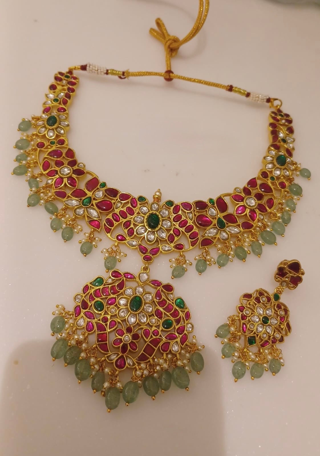 Real kundan heavy peacock necklace with chandbalis 5