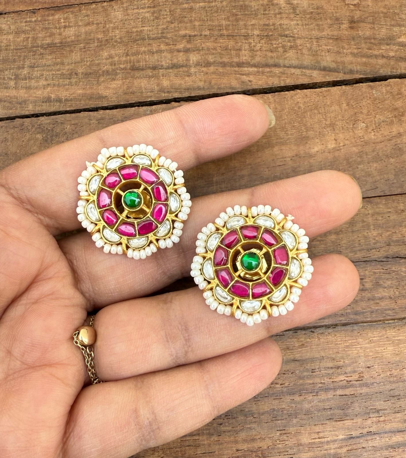 Four layered dailywear real kundan studs