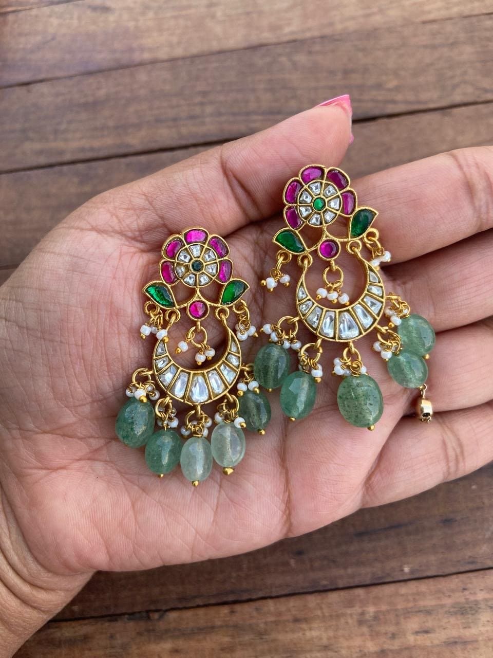 flower real kundan chandbali design8 - Alluring Accessories