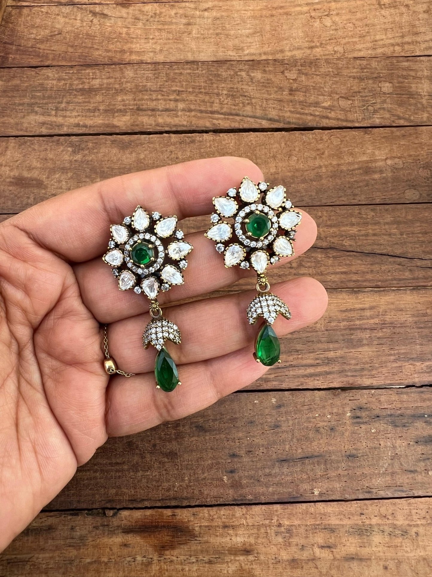 Flower single stone moissanite drop victorian earrings - Alluring Accessories