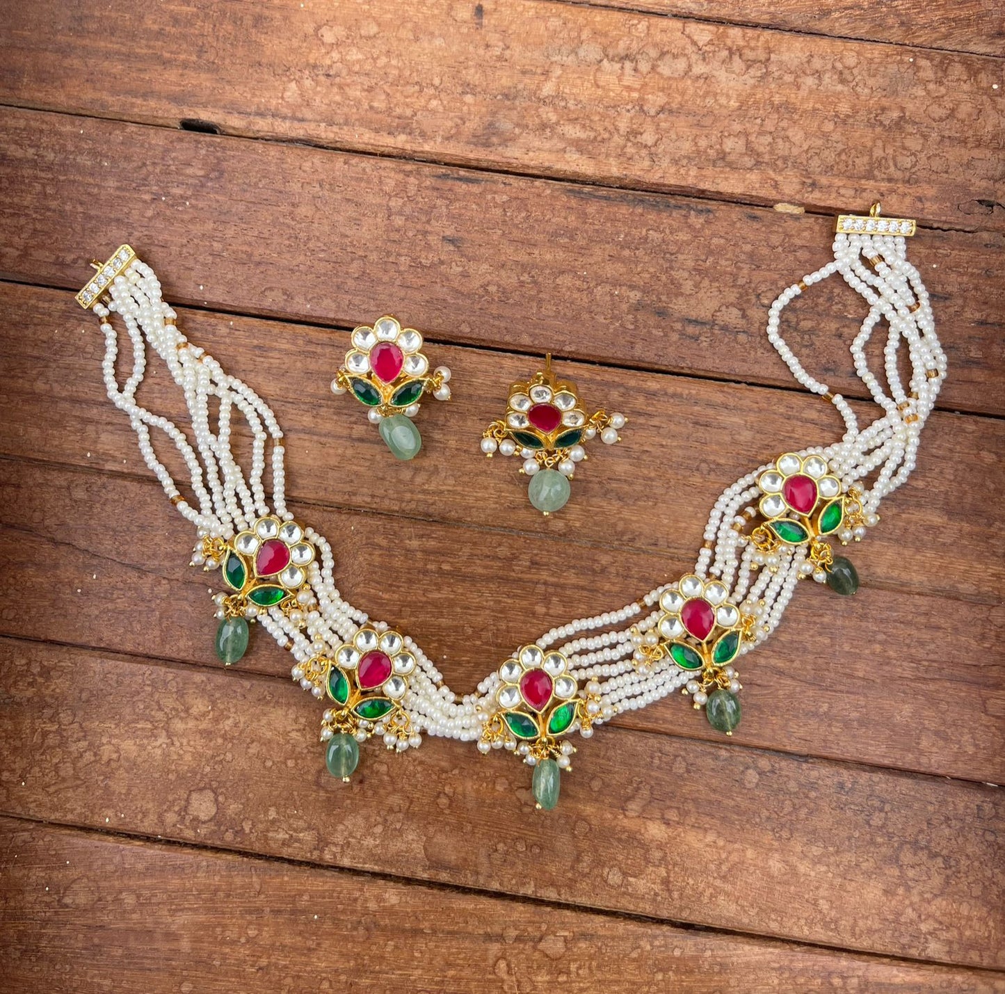 Flower stem real kundan pearl choker - Alluring Accessories
