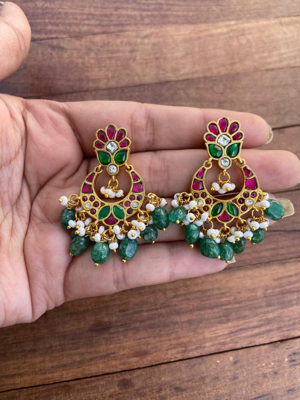 Flower stud tulip kundan chandbalis - Alluring Accessories