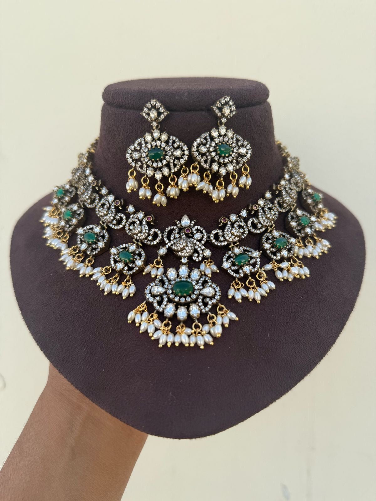 Fu of peacocks Victorian rice pearl necklace design2 - Alluring Accessories