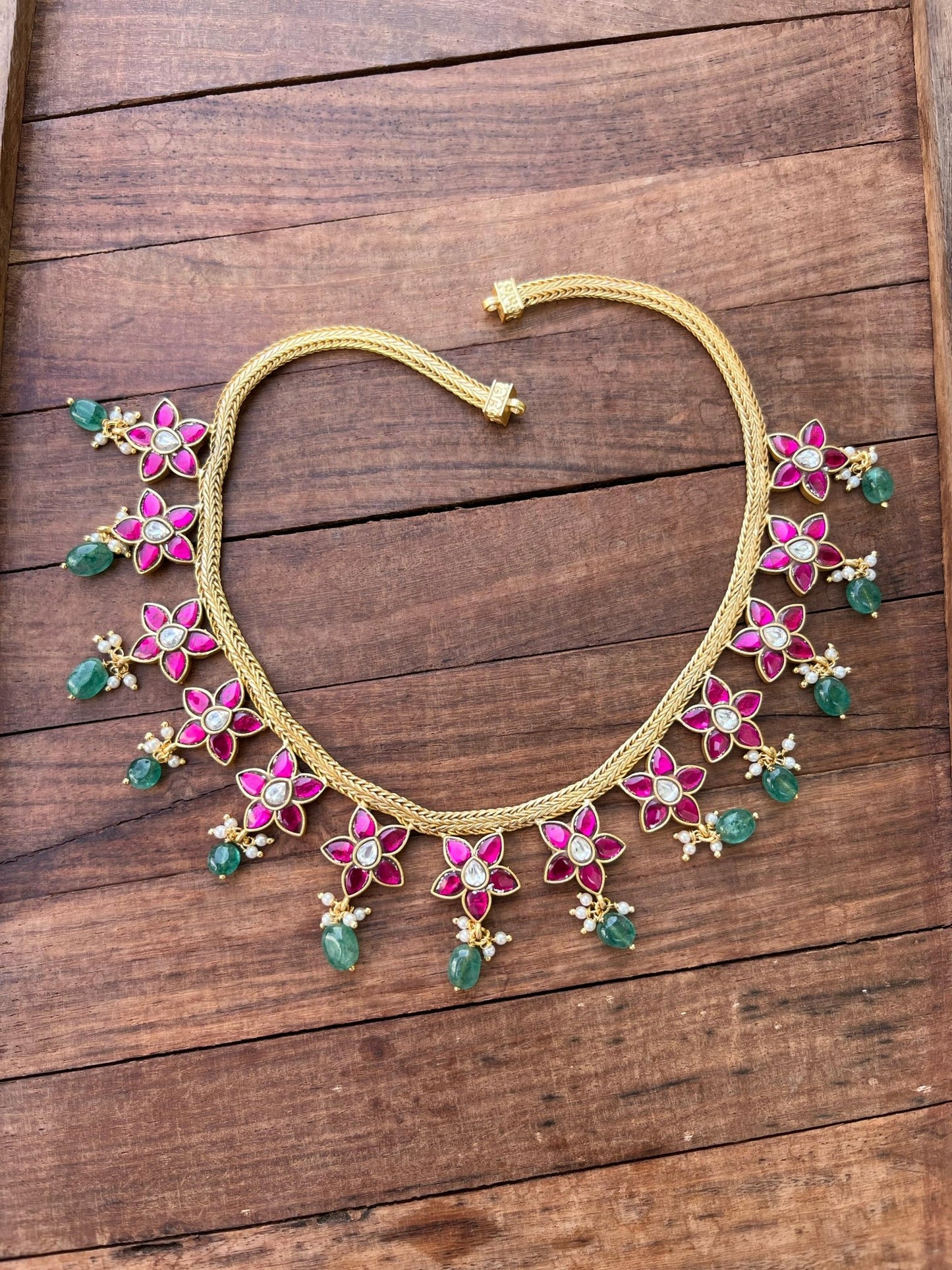 Full of pink flower real kundan necklace - Alluring Accessories
