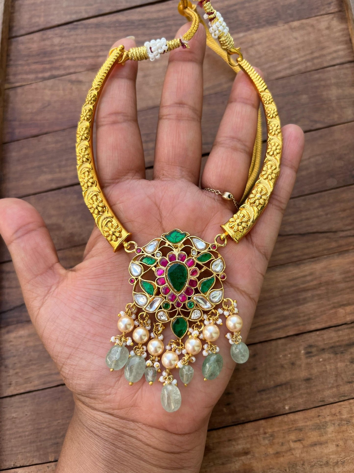 Hasli or kante real kundan russian beads necklace - Alluring Accessories