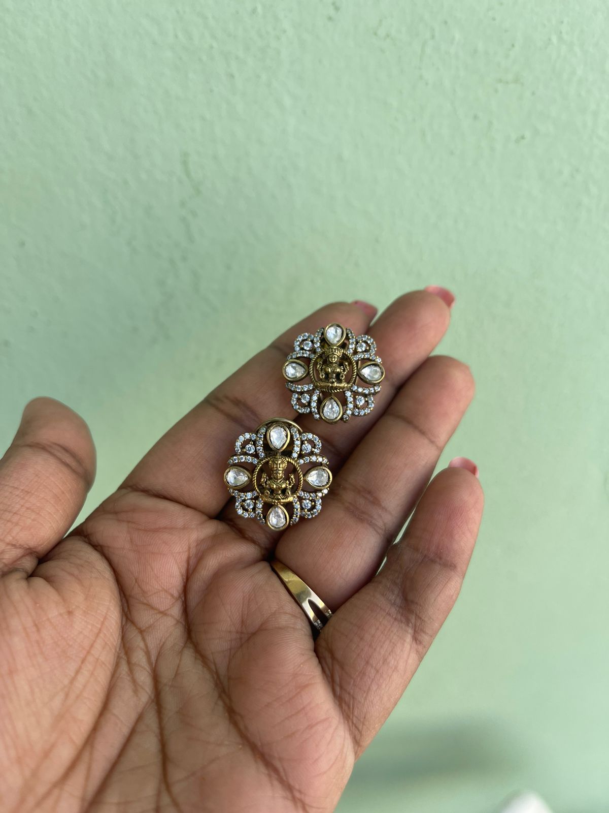 Lakshmi devi square moissanite Victorian studs - Alluring Accessories