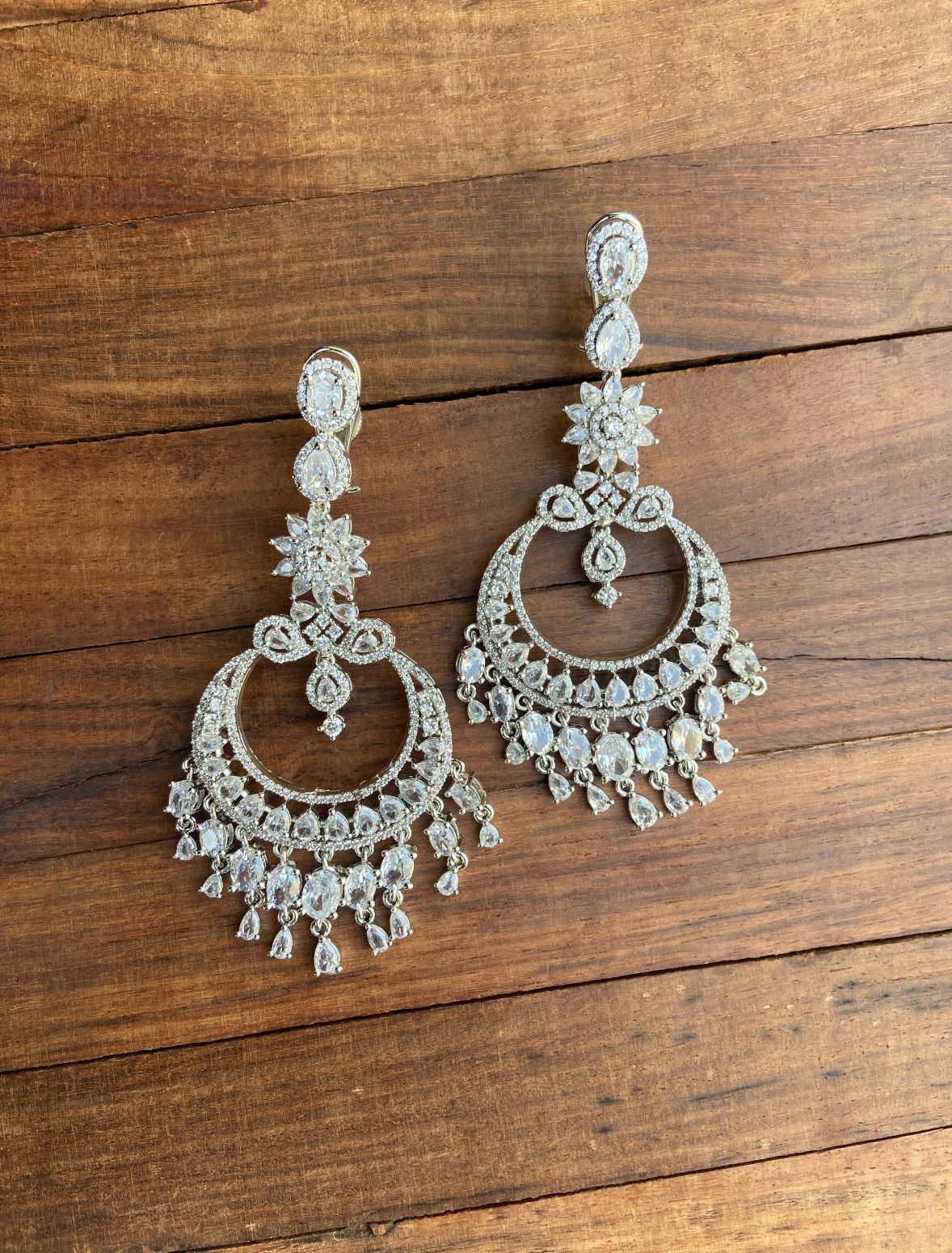 Long zircon chandbali earrings - Alluring Accessories