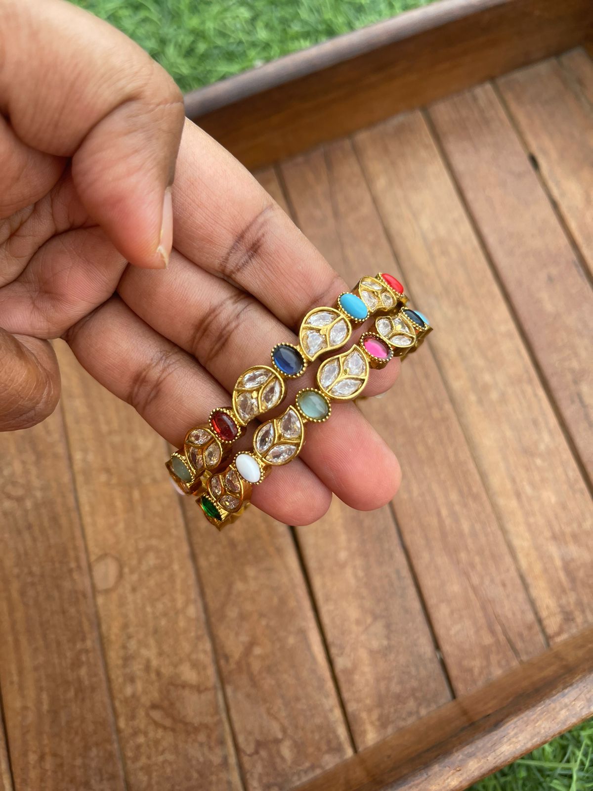 Mango three stone navaratan bangles - Alluring Accessories