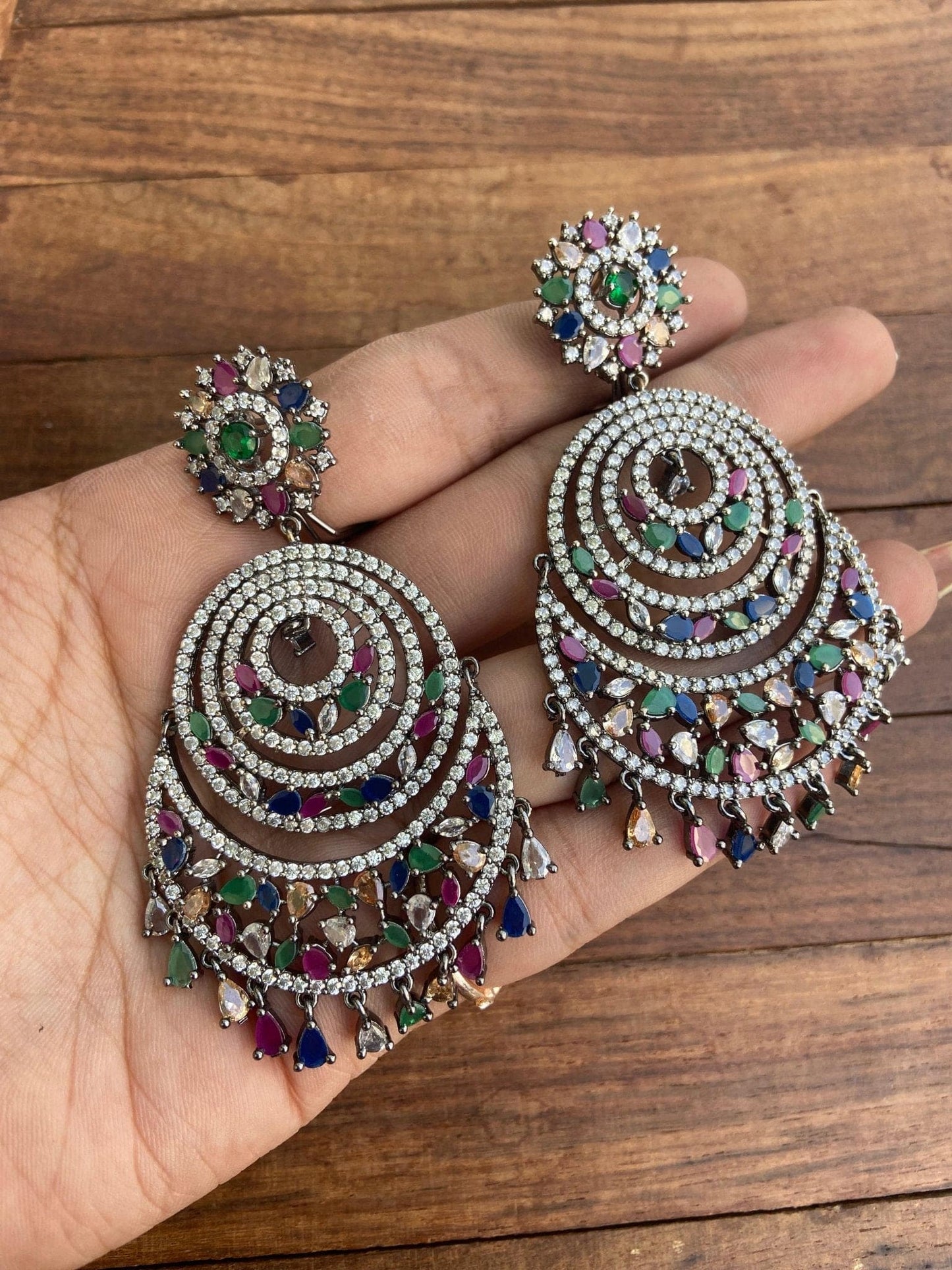 Multi zircon two layered chandbalis - Alluring Accessories
