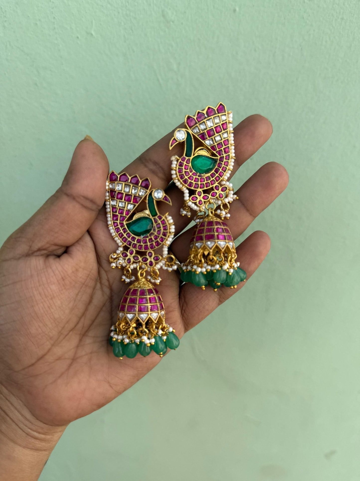 Peacock bridal real kundan jhumkas - Alluring Accessories