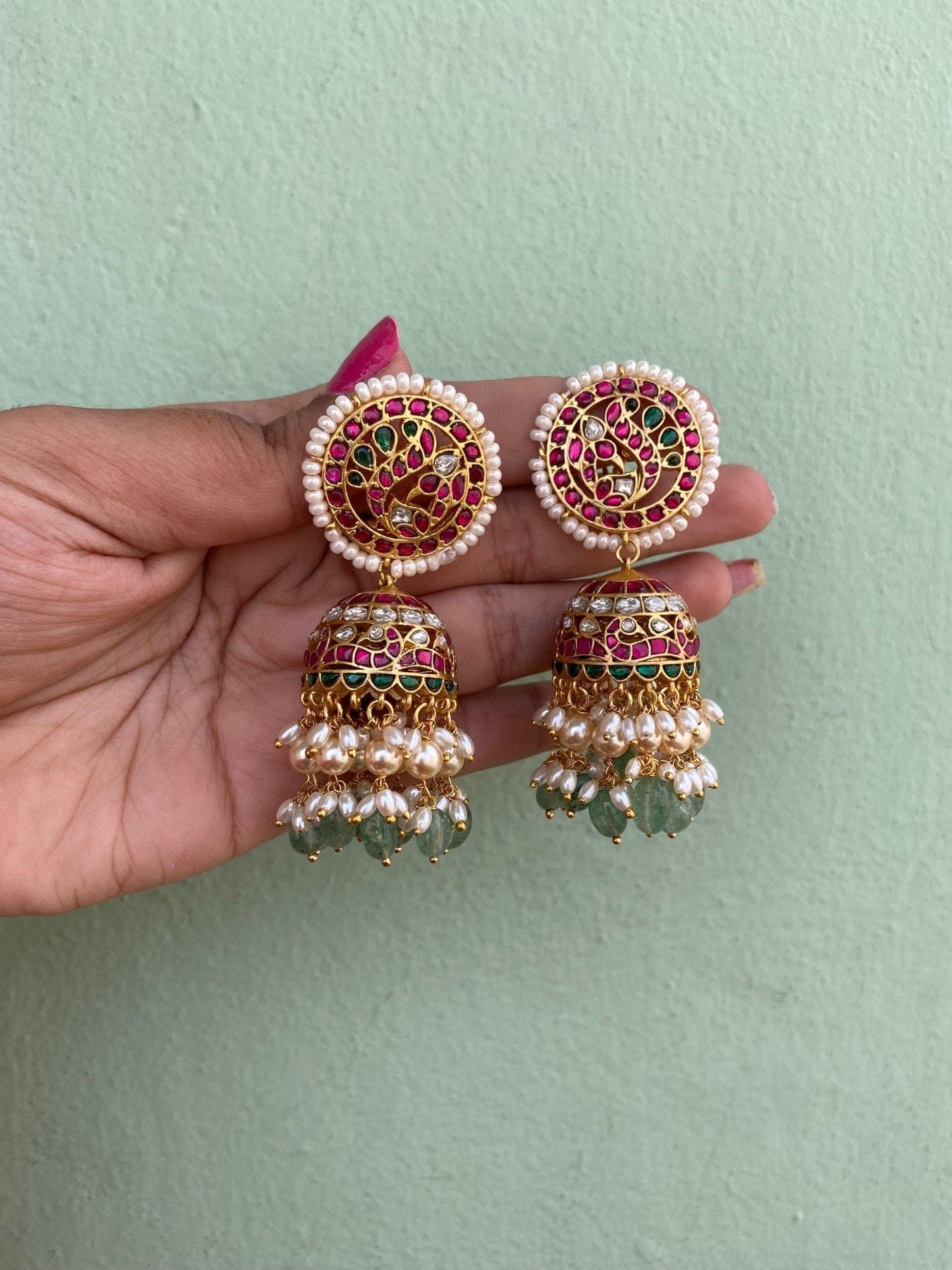 Peacock real kundan jhumkas semi bridal 5 - Alluring Accessories