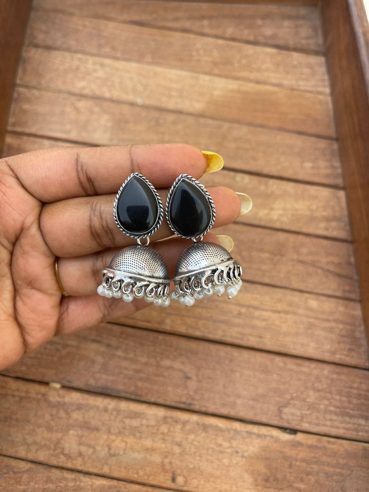 Pearl oxidised jhumkas - Alluring Accessories