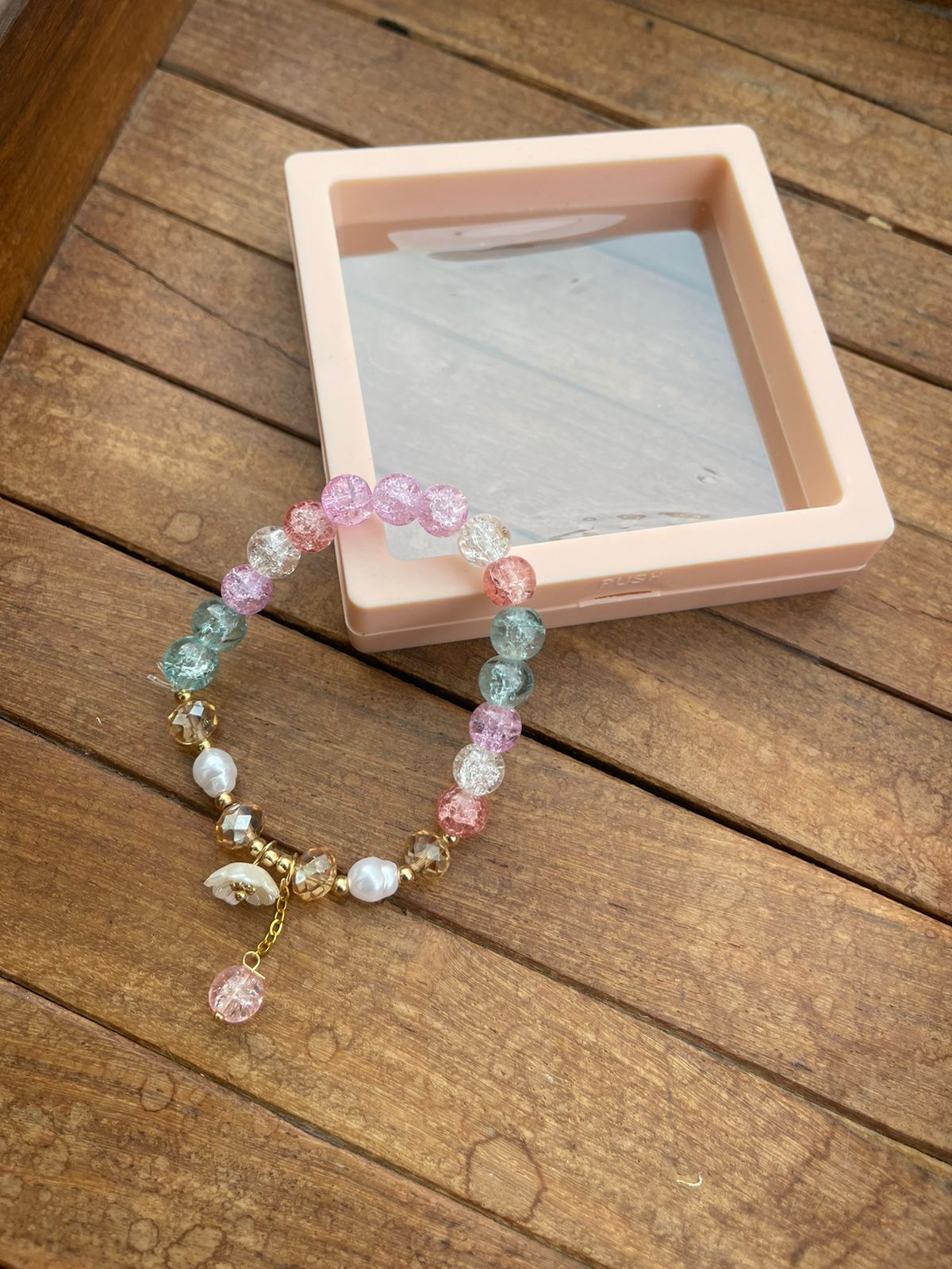 Pink gift pack ceramic flower pearl adjustable bracelet - Alluring Accessories