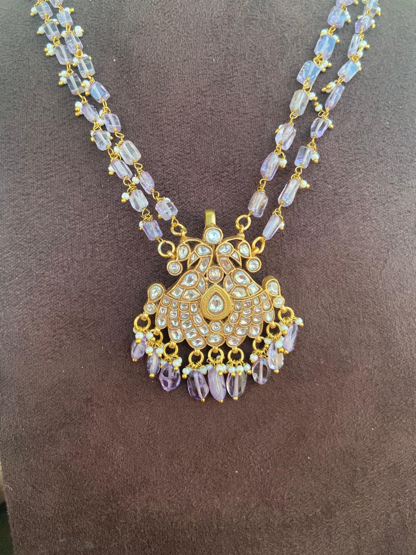 Purple Real Kundan cylindrical designer beads mala - Alluring Accessories