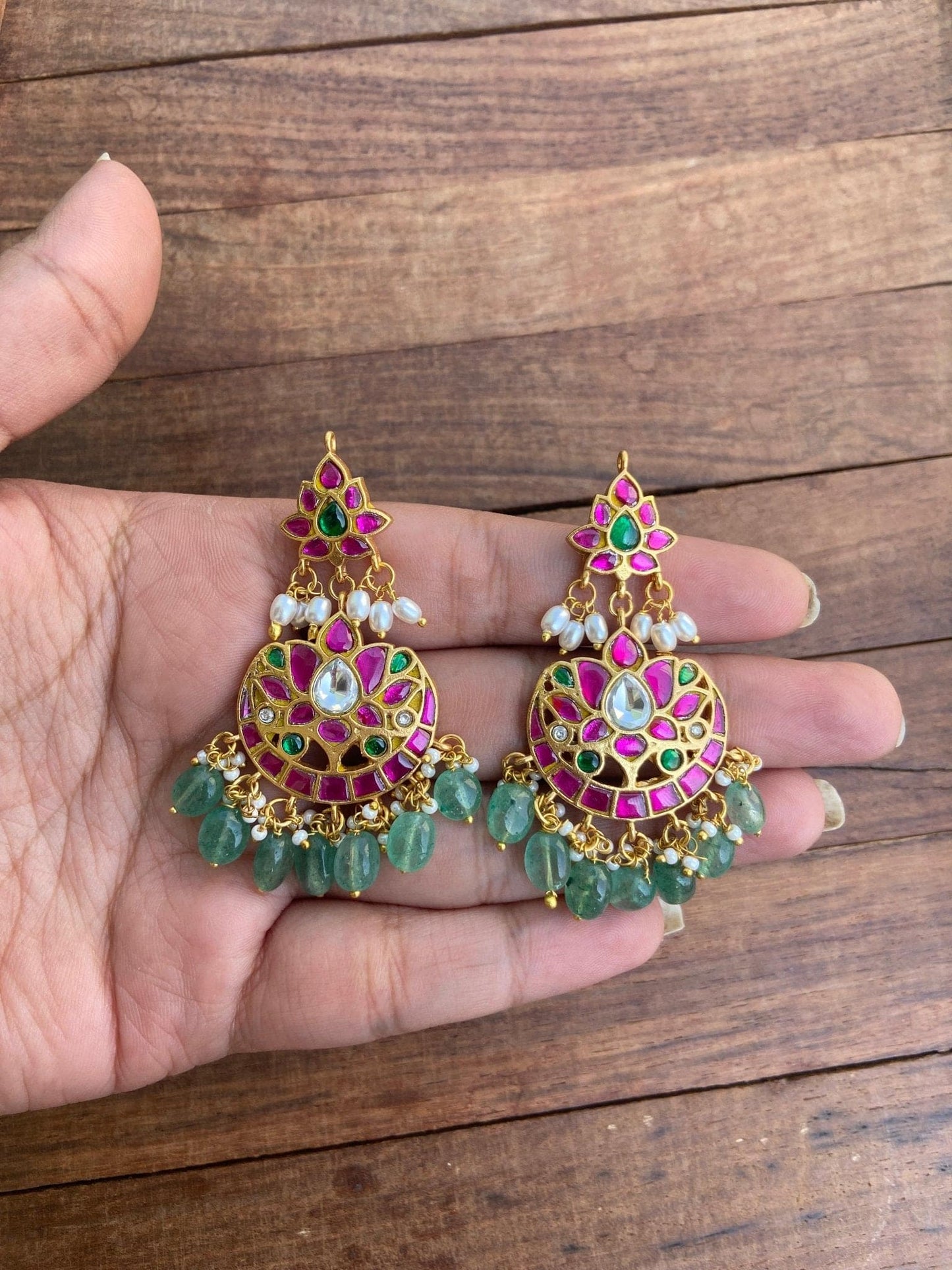 Real kundan jadau flower rice pearl chandbalis 5 - Alluring Accessories
