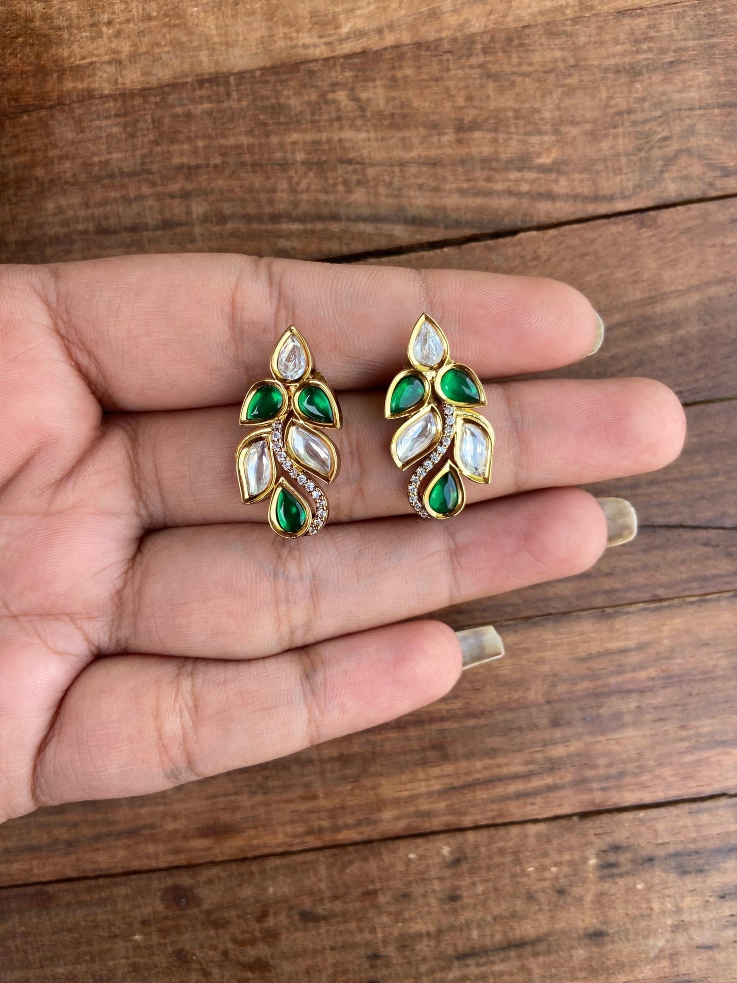 Real Kundan stylish stem leaf earrings - Alluring Accessories