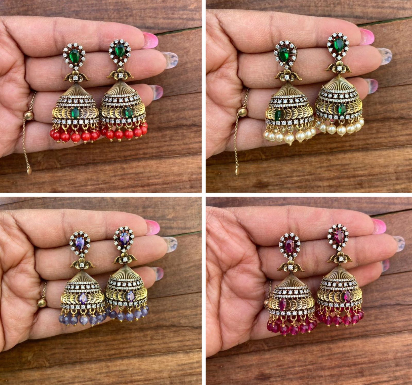 Single stone small flower Victorian jhumkas design3 - Alluring Accessories