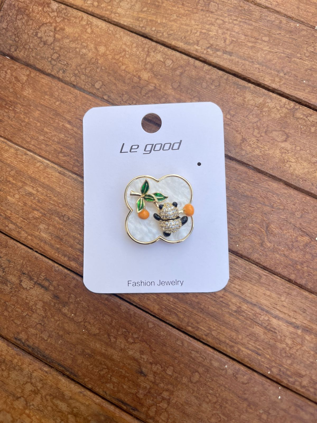 Sterling silver peach fruit panda brooch - Alluring Accessories