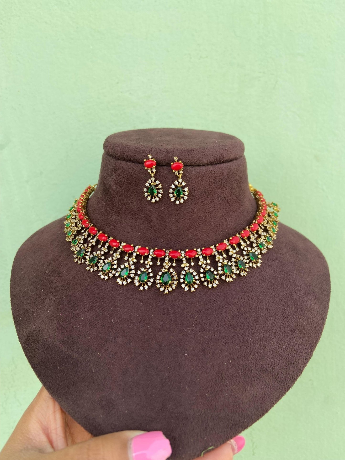 Trending affordable coral diamond drop green stone necklace - Alluring Accessories