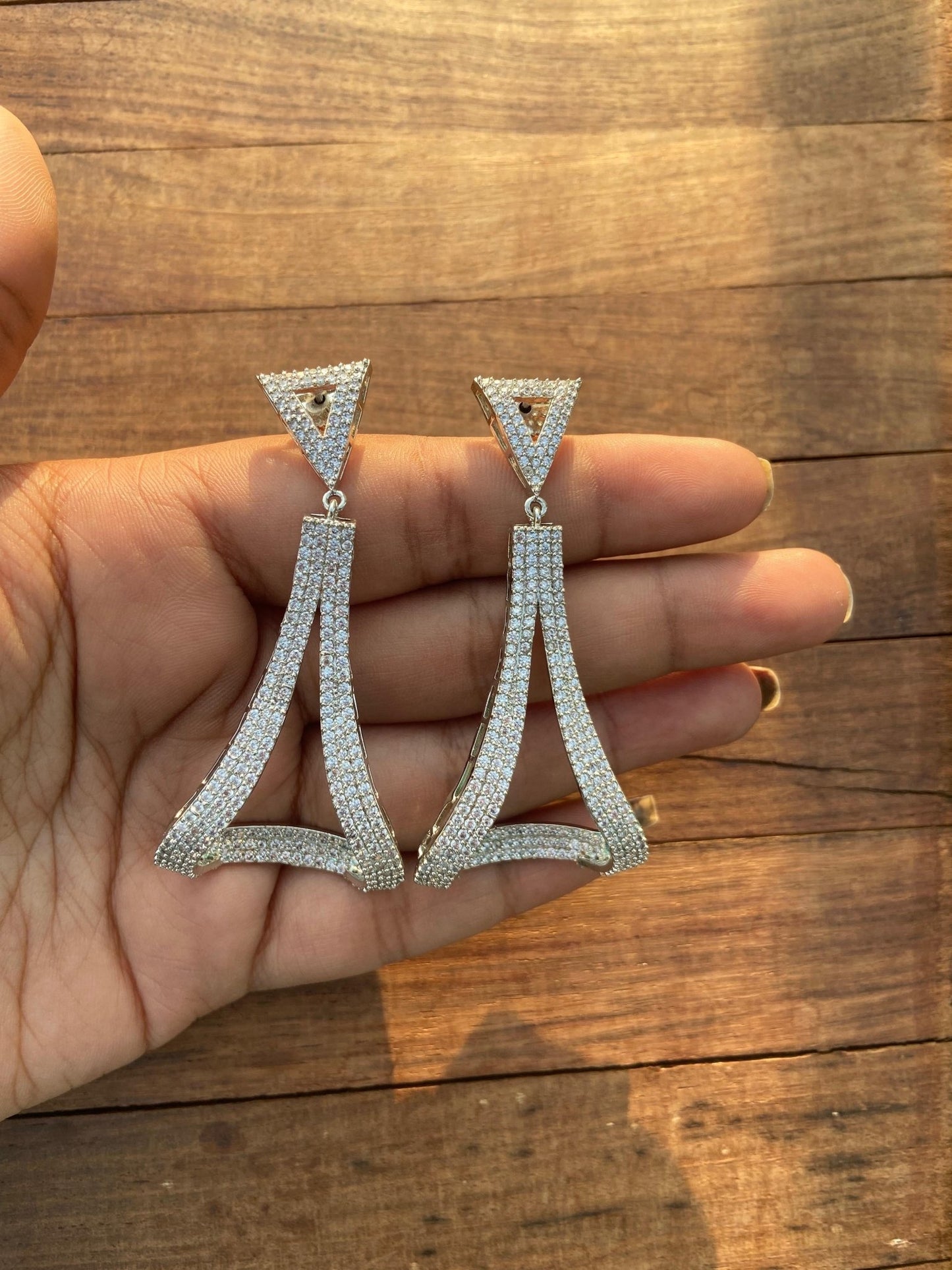 Triangle reversible zircon danglers - Alluring Accessories