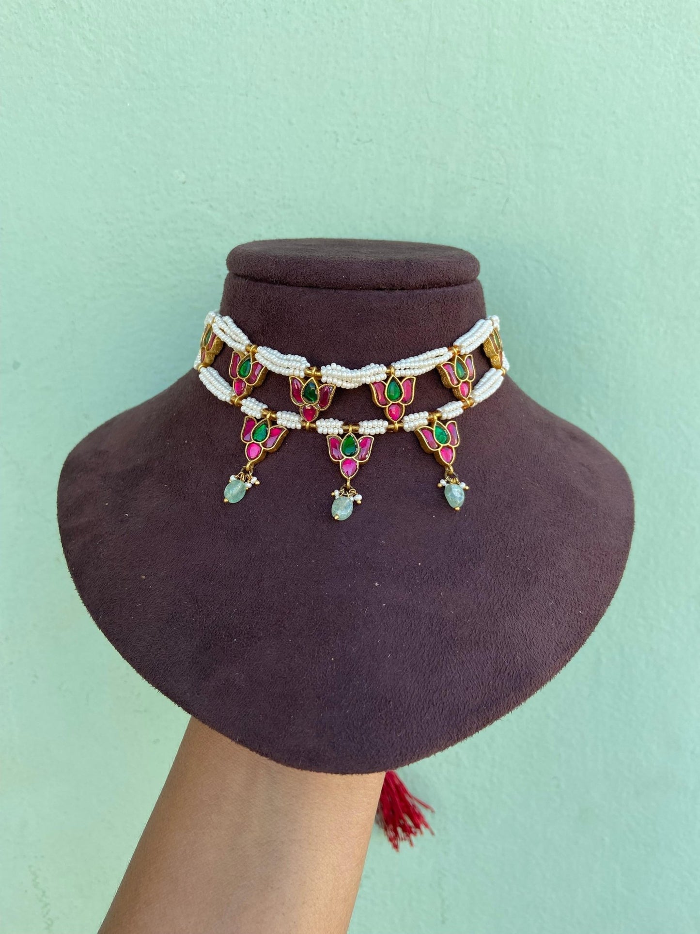 Two layered lotus real kundan jadau choker - Alluring Accessories