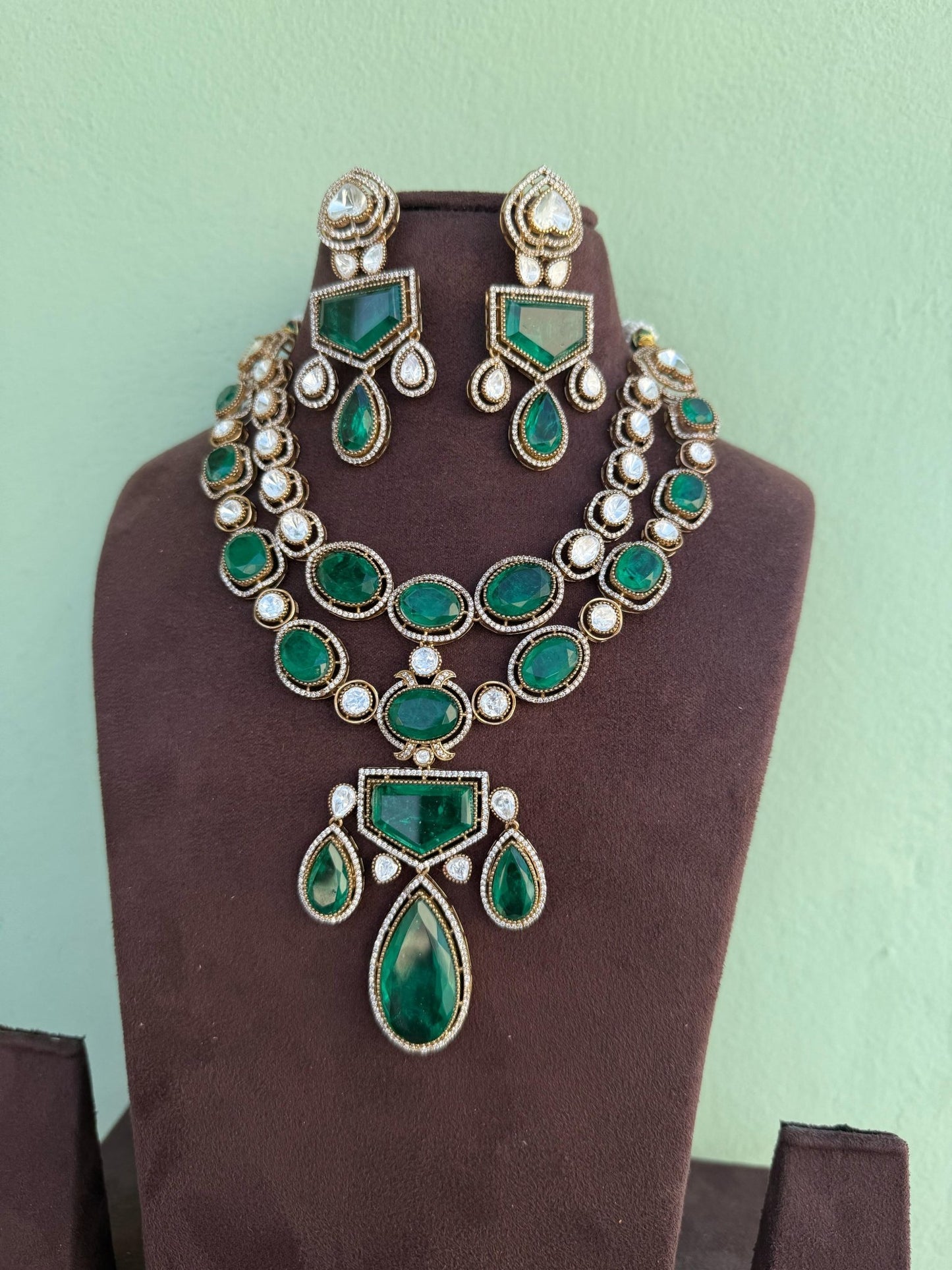 Two layered moissanite indowestern necklace - Alluring Accessories