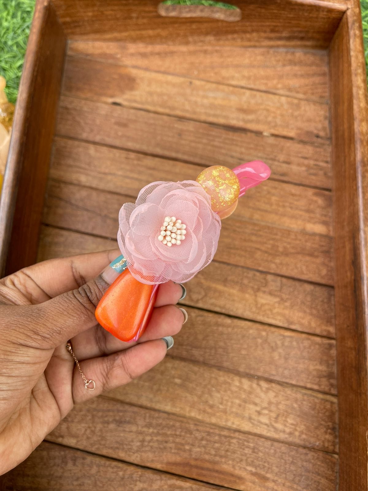 Flower kundan banana clip