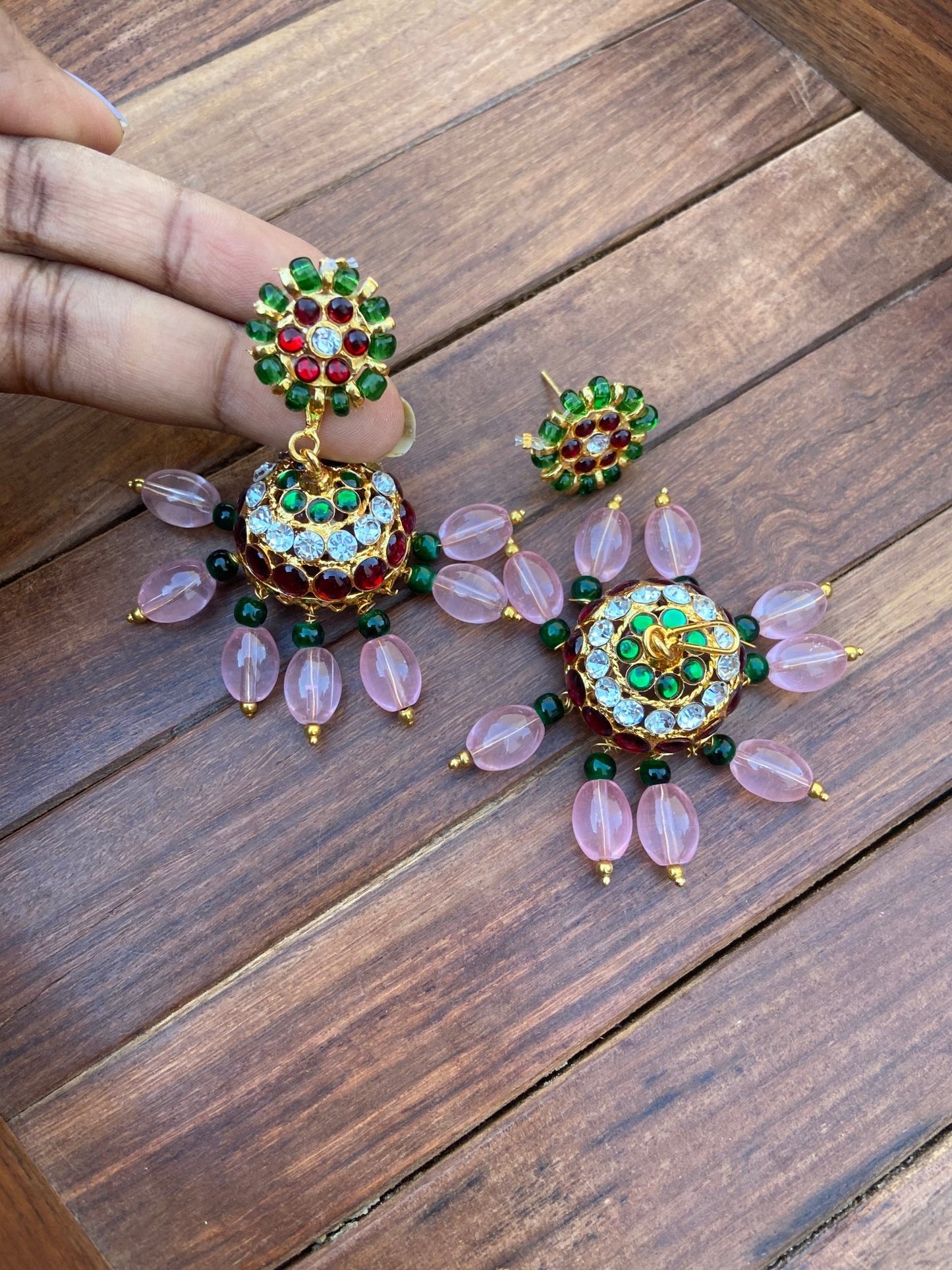 2 in 1 monalisa beads earrings ( stud+jhumka) - Alluring Accessories