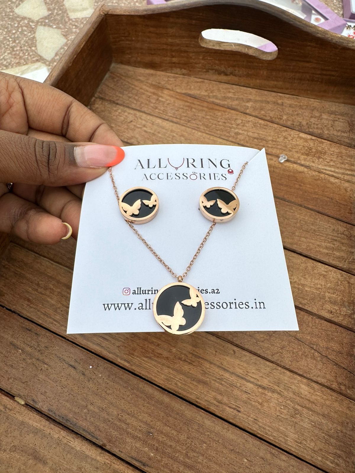 Black butterfly neckline and earrings combo - Alluring Accessories