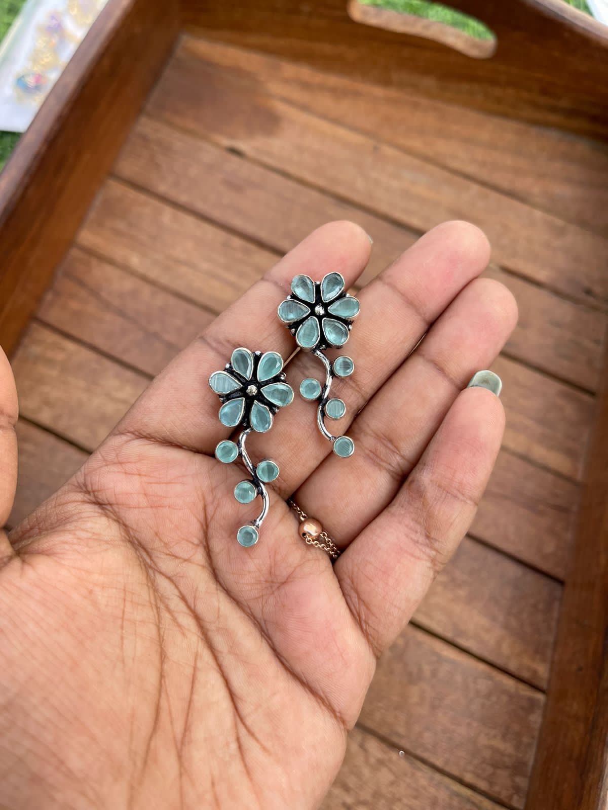 Flower stem AD stone earrings - Alluring Accessories