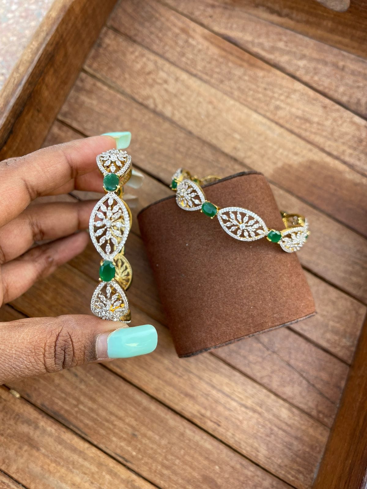 Leaf designer diamond finish bangles - Alluring Accessories