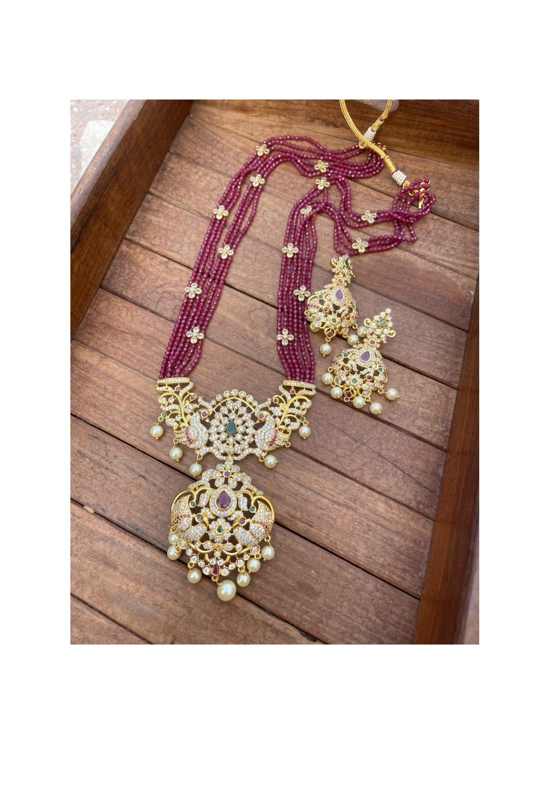 Long beads haram with heavy dollar and matching earrings - Alluring Accessories