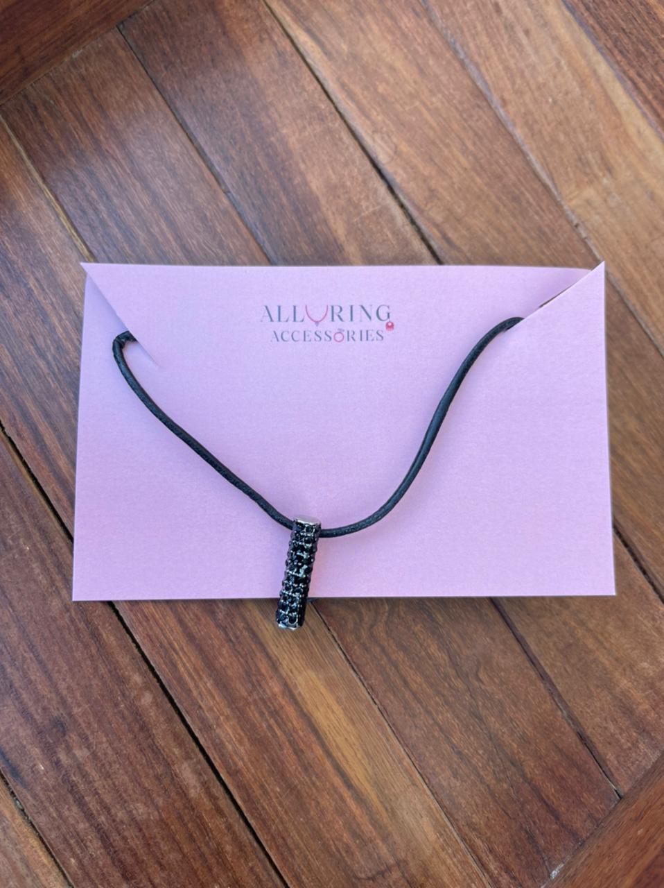 Long single stone black thread neckline