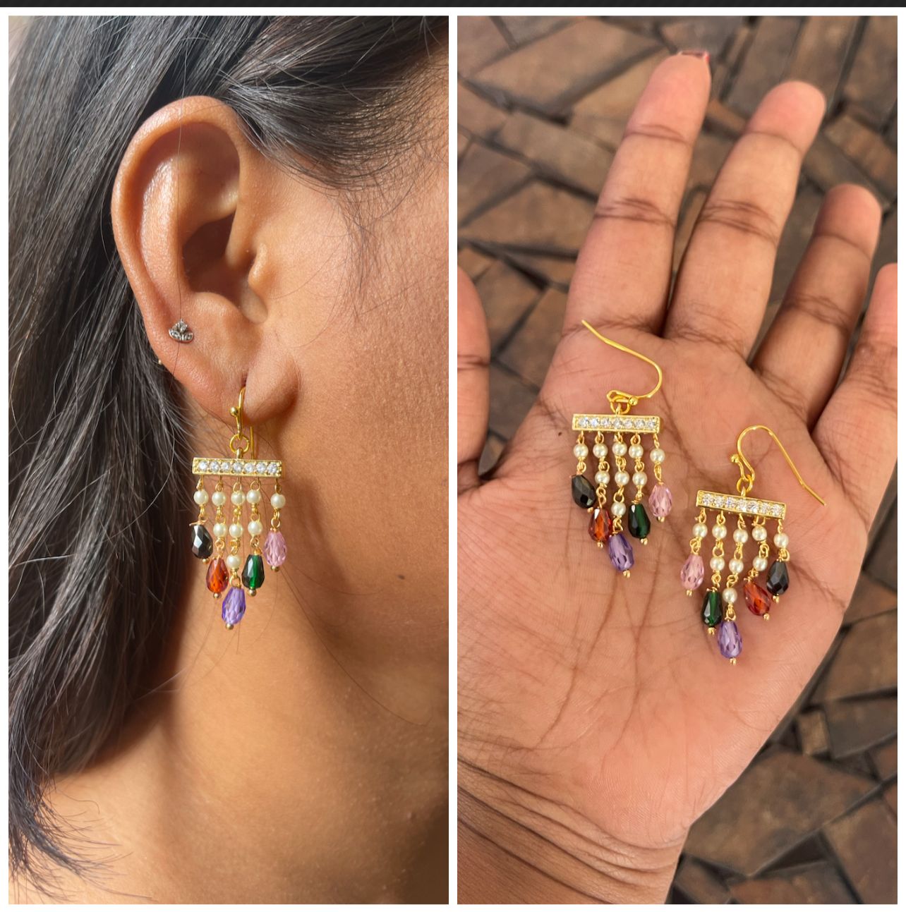 Multi coloured pearl hanging stylish danglers - Alluring Accessories