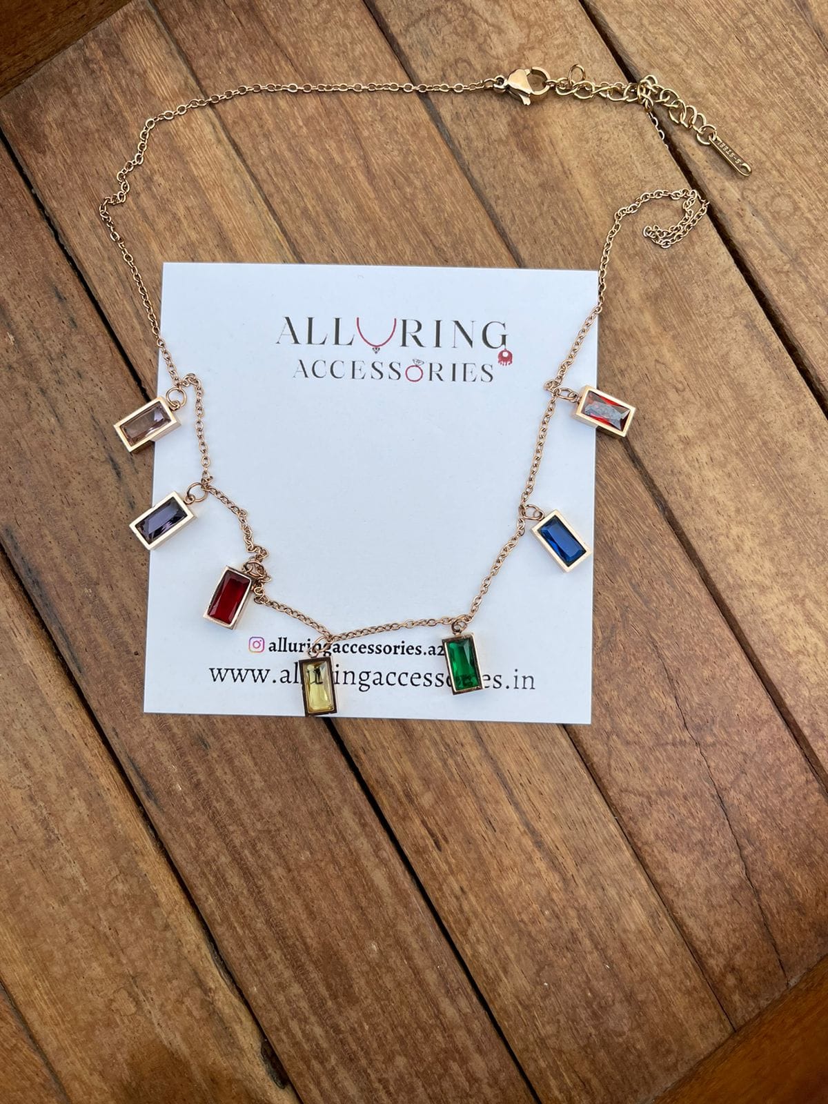 Multi coloured rectangle rosegold neckline - Alluring Accessories