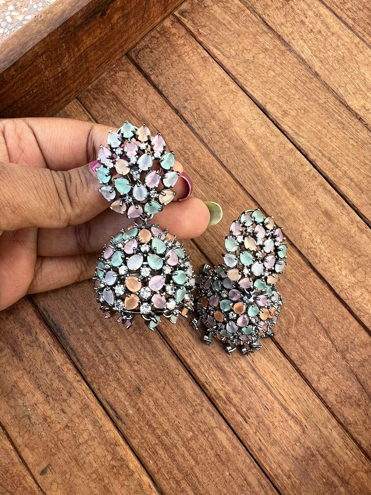 Multi pastel revolving jhumkas