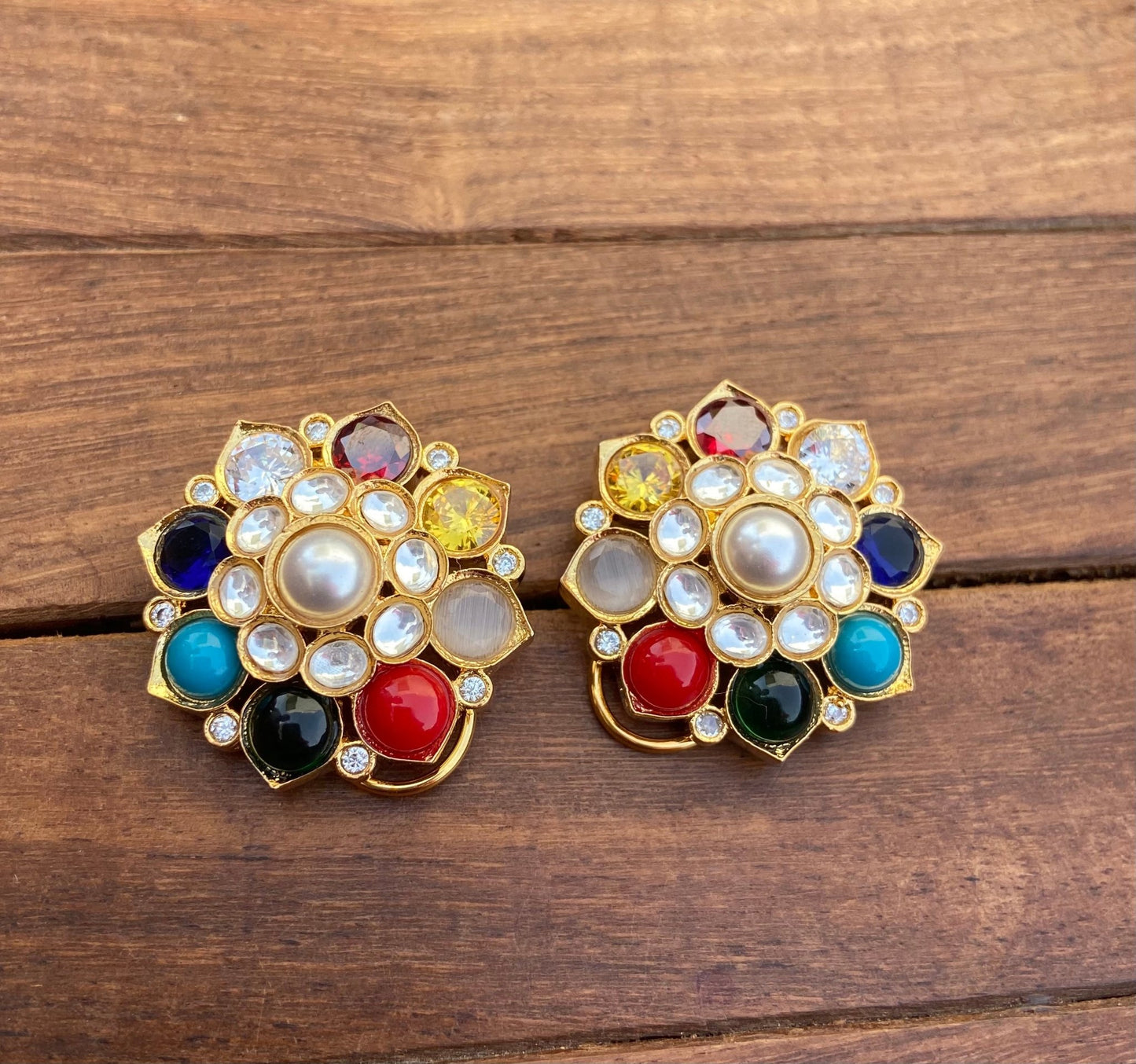 Navaratan premium quality ahmedabadi kundan studs - Alluring Accessories