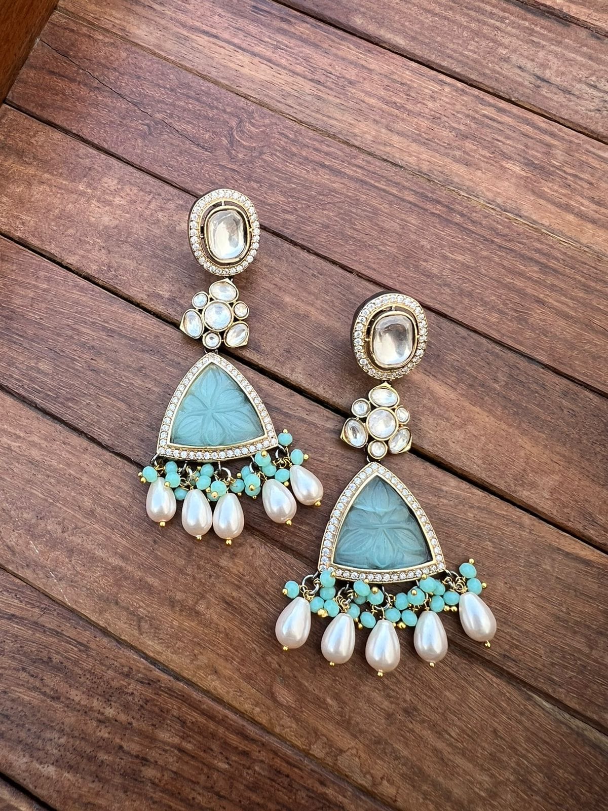 Pastel green real kundan earrings