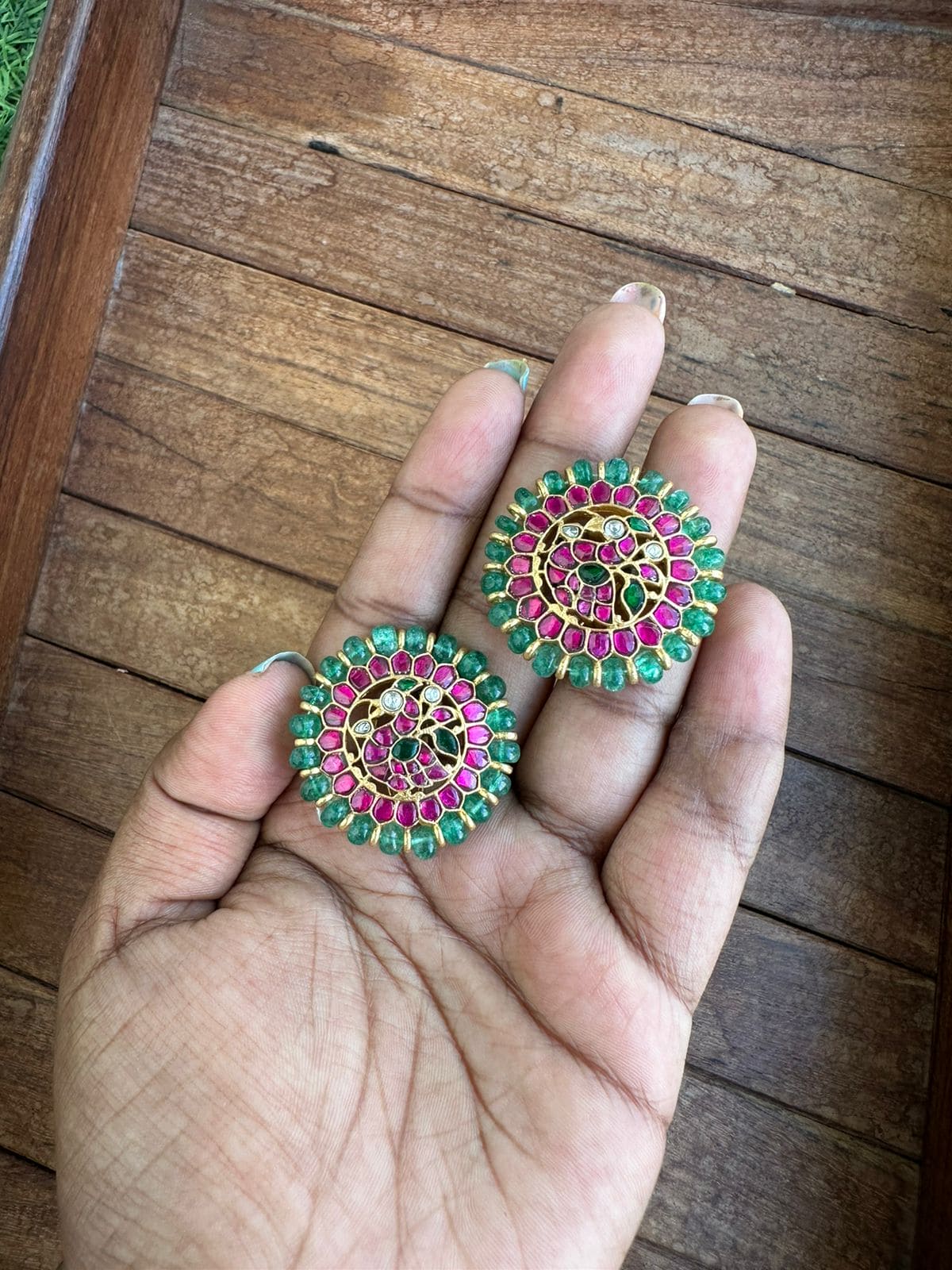 Peacock real kundan jadau studs - Alluring Accessories