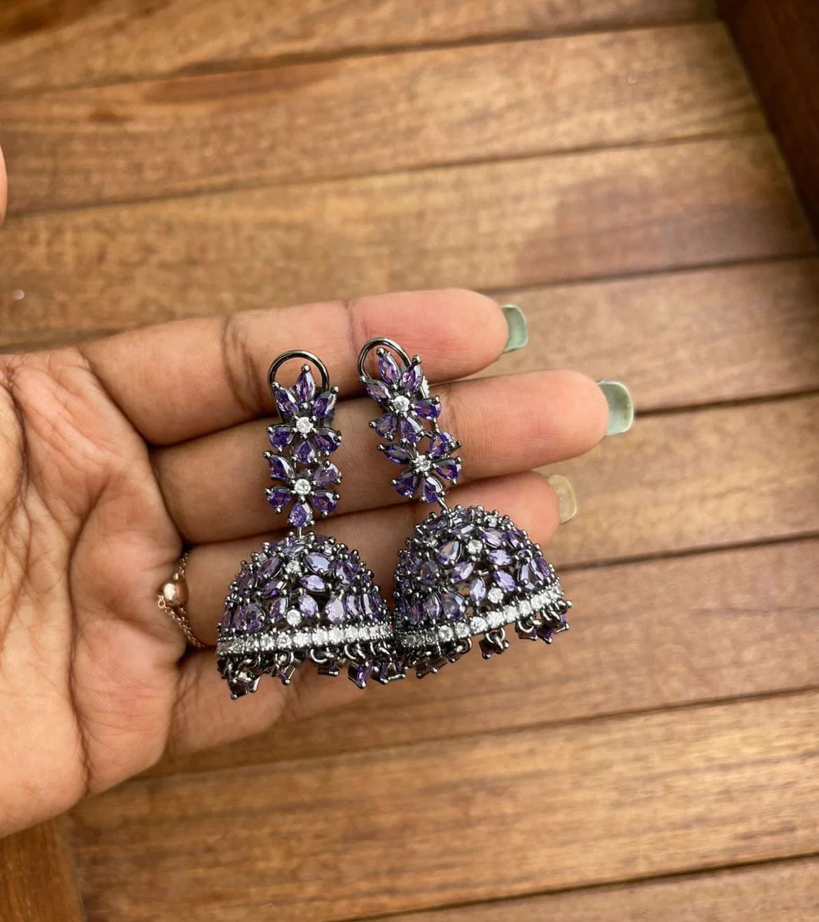 Purple revolving jhumkas - Alluring Accessories